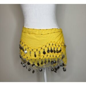 Belly‎ Dance Dancer Roman Coin Belt Wrap Yellow Silver Gypsy Scarf Indie Cosplay